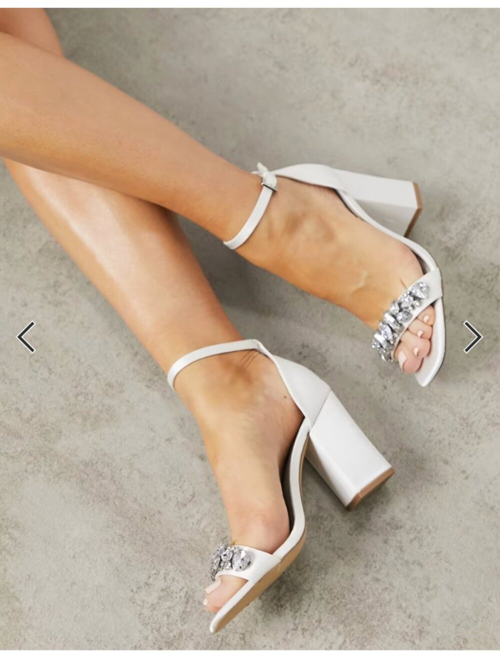 ASOS London Rebel rhinestone bridal block heel sandal in ivory satin wide!